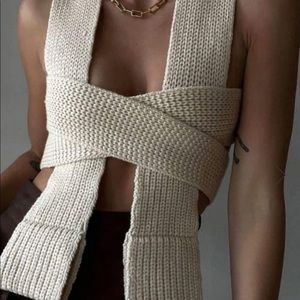 Cream knit wrap around crop top